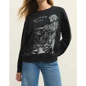 NEW Z SUPPLY la playa boyfriend sweatshirt in black sand